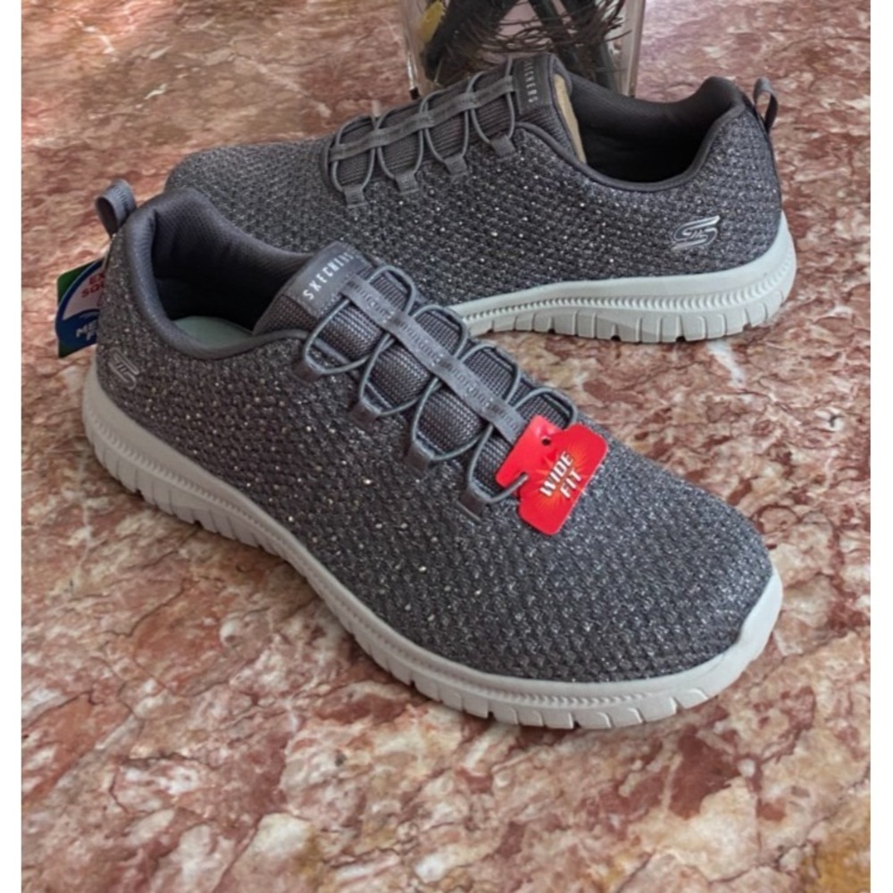 New Skechers Women's Virtue Rhinestone Glamour Charcoal Vegan Sneaker Sz 12, $69